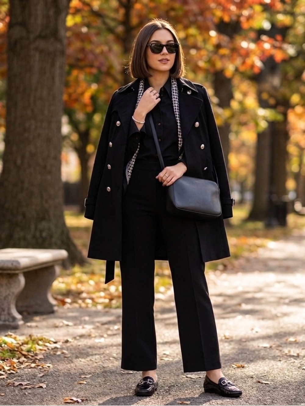 White House Black Market Black Double-Breasted Fit-and-Flare Trench